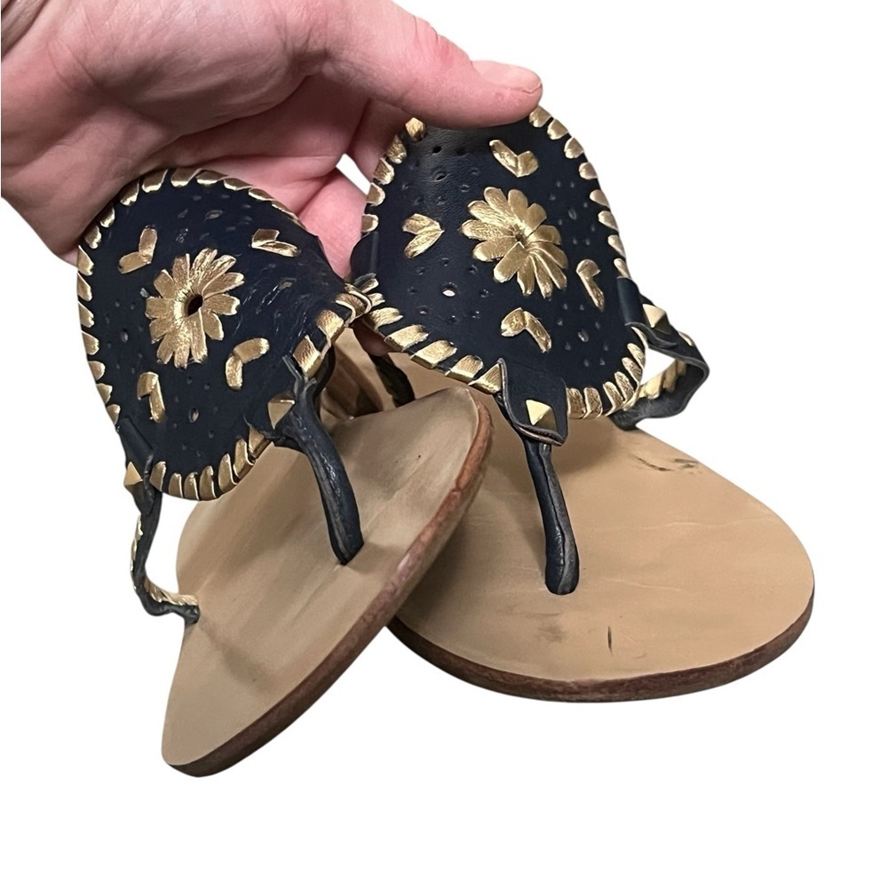 Jack Roger’s Gerorgica navy and gold leather medallion sandals preppy classic - Picture 6 of 10